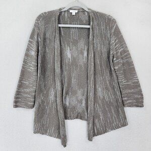 J Jill Sweater Women Medium Tan 3/4 Sleeve Pure Lightweight Open Front Cardigan